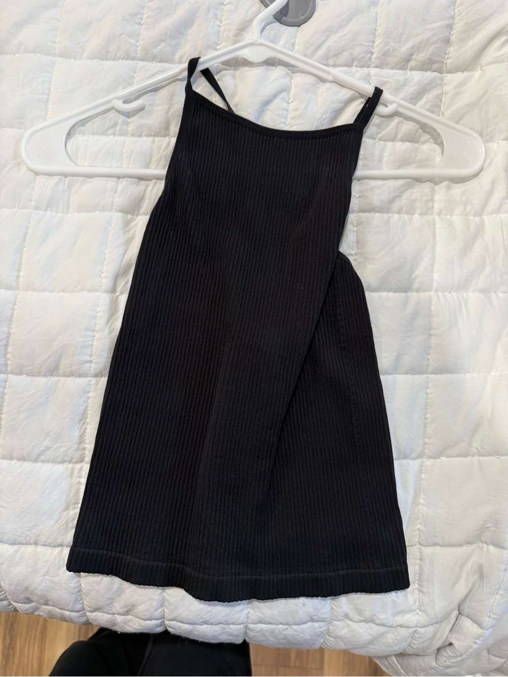 Women’s Black Ribbed Spaghetti-Strap Tank